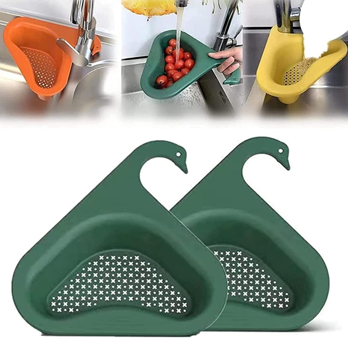 Goedkoopste IBBO® - 2x Gootsteen Organizer - Afvoerzeef - Gootsteen Plug - Gootsteen Bakje - Gootsteen Afvalbakje - Gootsteen Vergiet - Gootsteen Zeef Plastic - Gootsteen Zeefje - Zwaanvorm - 2 STUKS - Groen