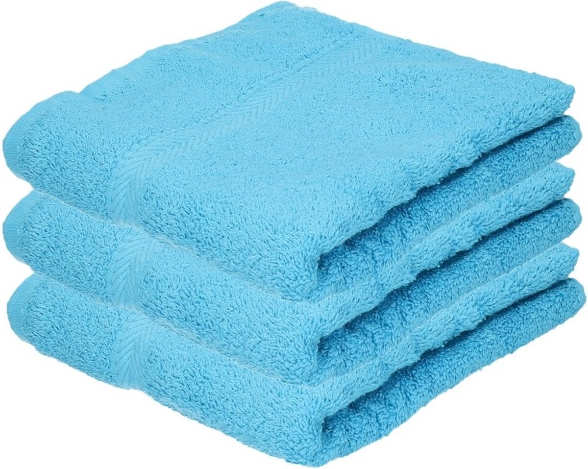 Towelcity Luxe badhanddoek - 3x - turquoise blauw - 50 x 90 cm - 550 grams - Badkamer textiel - Katoen