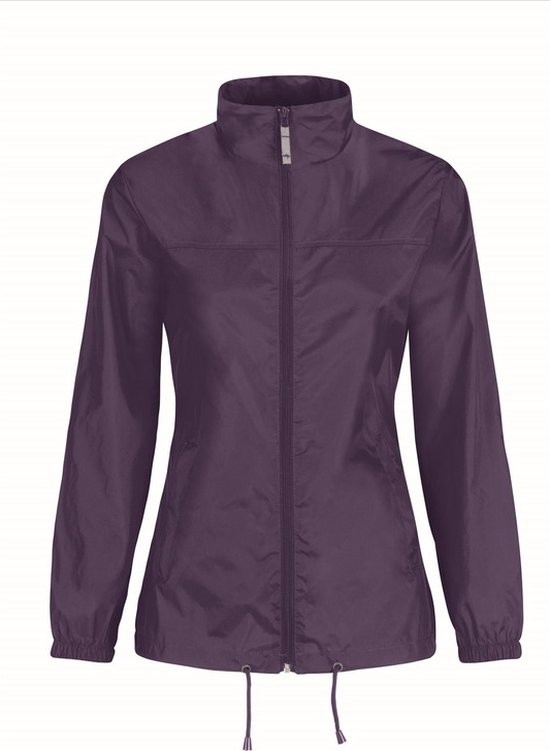 Veste coupe-vent violette pour femme B&C, avec fermeture éclair et ourlet réglable.