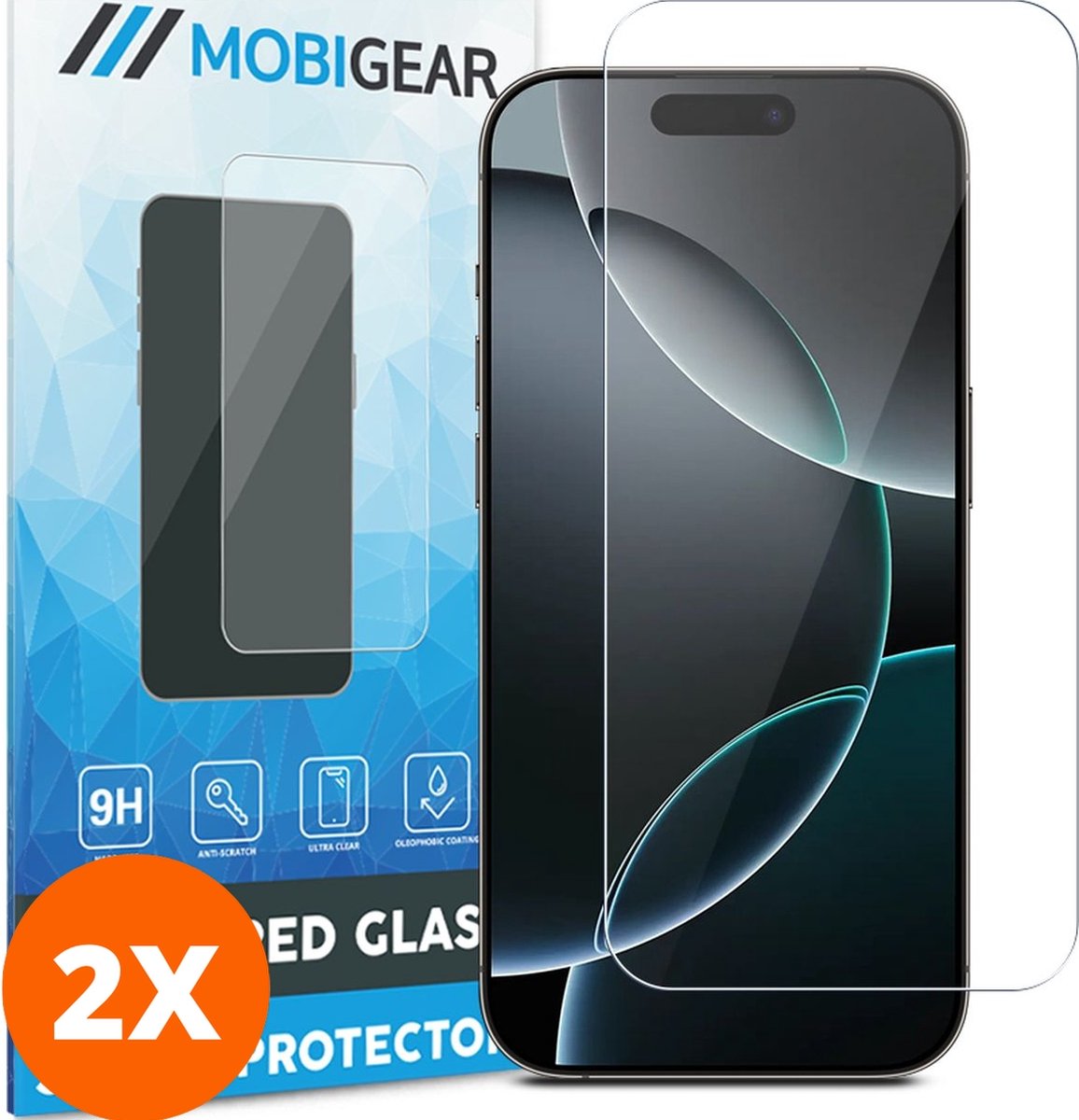 Mobigear Screenprotector geschikt voor Apple iPhone 16 Pro Glazen | Mobigear Screenprotector - Case Friendly (2-Pack)