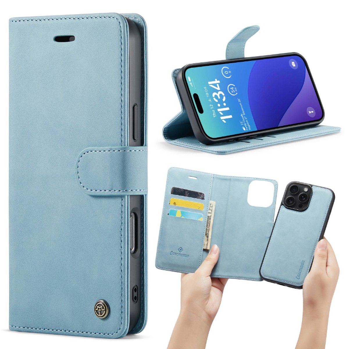 Casemania – iPhone 16 Pro Max – 2 in 1 – Bookcase - Turquoise