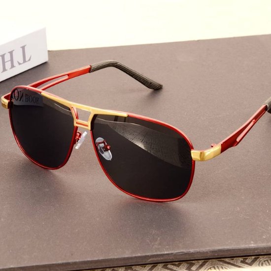 Nivard Zonnebril Voor Heren - Piloten Zonnenbrillen - Zonnenbril - Sun Glasses - Sunglasses - Techno Bril - Rave & Festival - Premium Quality - Rood/Goud van Nivard — afbeelding 4