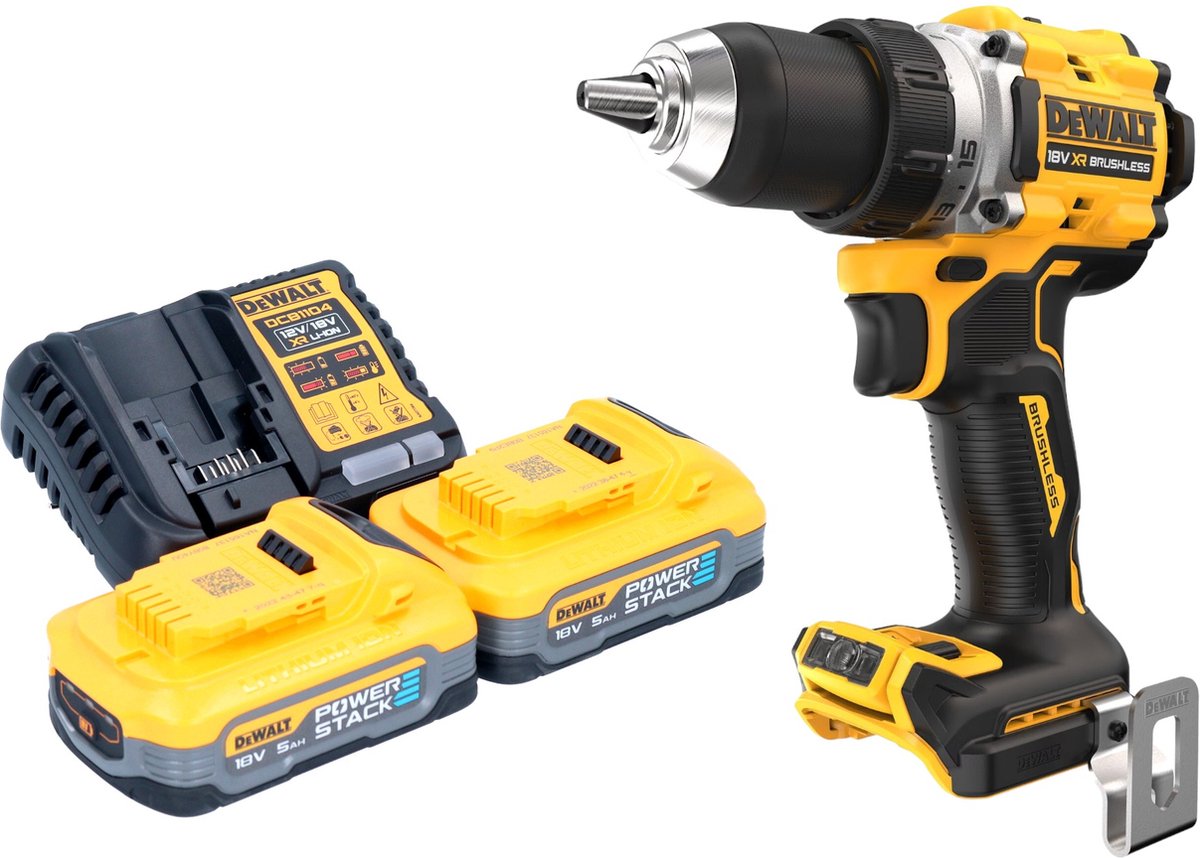 DeWalt DCD 800 H2 accuboormachine 18 V 90 Nm borstelloos + 2x Powerstack accu 5.0 Ah + lader