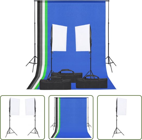 Foto: The living store fotostudioset studioverlichtingsset lamp softbox 40 x 60 cm statief hoogte 90 208 cm achtergrondset met 5 kleuren afmetingen 1 6 x 3 m inclusief 3 draagtassen