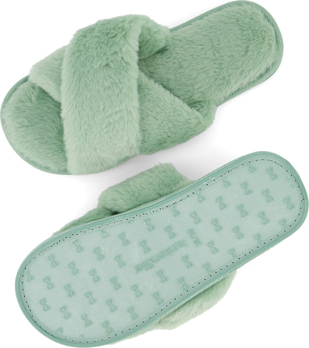Hunkemöller Dames Accessoires Pantoffels Crossed Fake Fur Groen