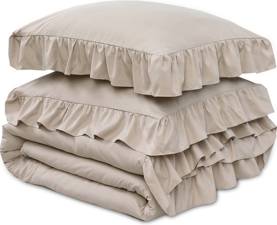 Sleeptime Ruffles Dekbedovertrek - 240X200/220 + 2 x kussenslopen 60x70 - Taupe — afbeelding 4