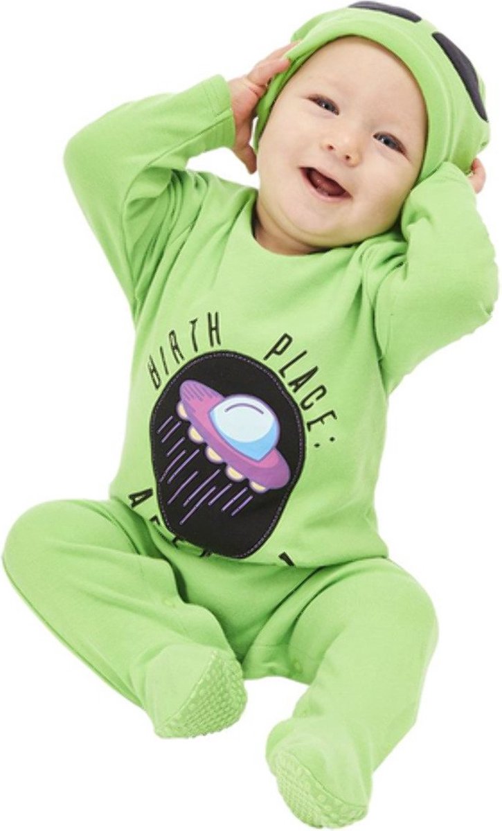 Smiffys - Alien Baby Kinder Kostuum - Kids tm 1 jaar - Groen