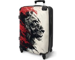NoBoringSuitcases.com NoBoringSuitcases.com® - Koffer groot - Rolkoffer lichtgewicht - Zwart wit leeuw met rode verf - Reiskoffer met 4 wielen - Grote trolley XL - Suitcase large