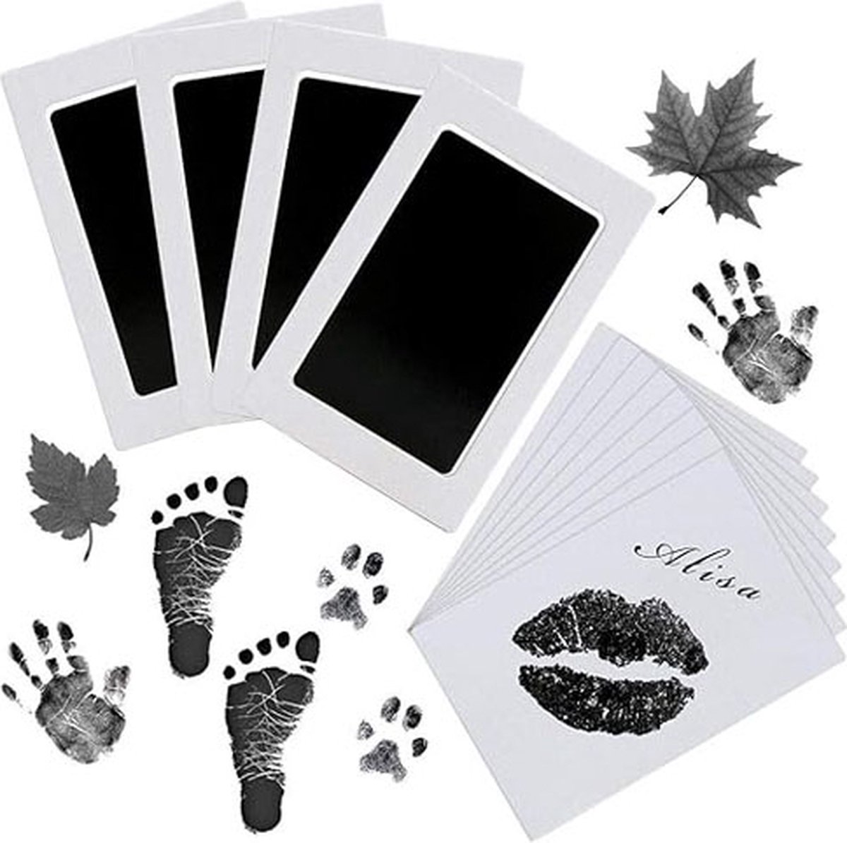 8-delige Baby Hand- en Voetafdruk Set, Clean Touch Stempelkussen voor Pasgeborenen, Hond- en Kattenpootafdruk Set - Perfect voor Babyshower Cadeaus
