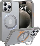 TORRAS Coque pour Apple iPhone 15 Pro Max - UPro Ostand Pro - Compatible avec MagSafe - Coque arrière avec aimant - Anneau de Ring rotatif - Grijs