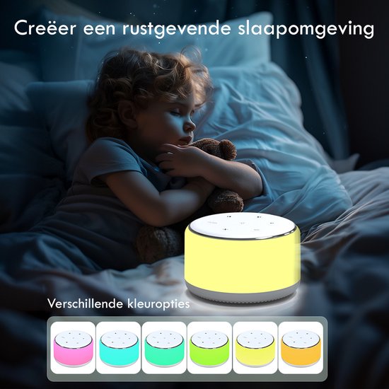 OPTIMERA® - Premium White Noise Machine Baby - Witte Ruis - Nachtlamp - Slaaphulp - Slaaptrainer - 34 Geluiden - 9 Kleuren & Warme Verlichting van Opti — afbeelding 5
