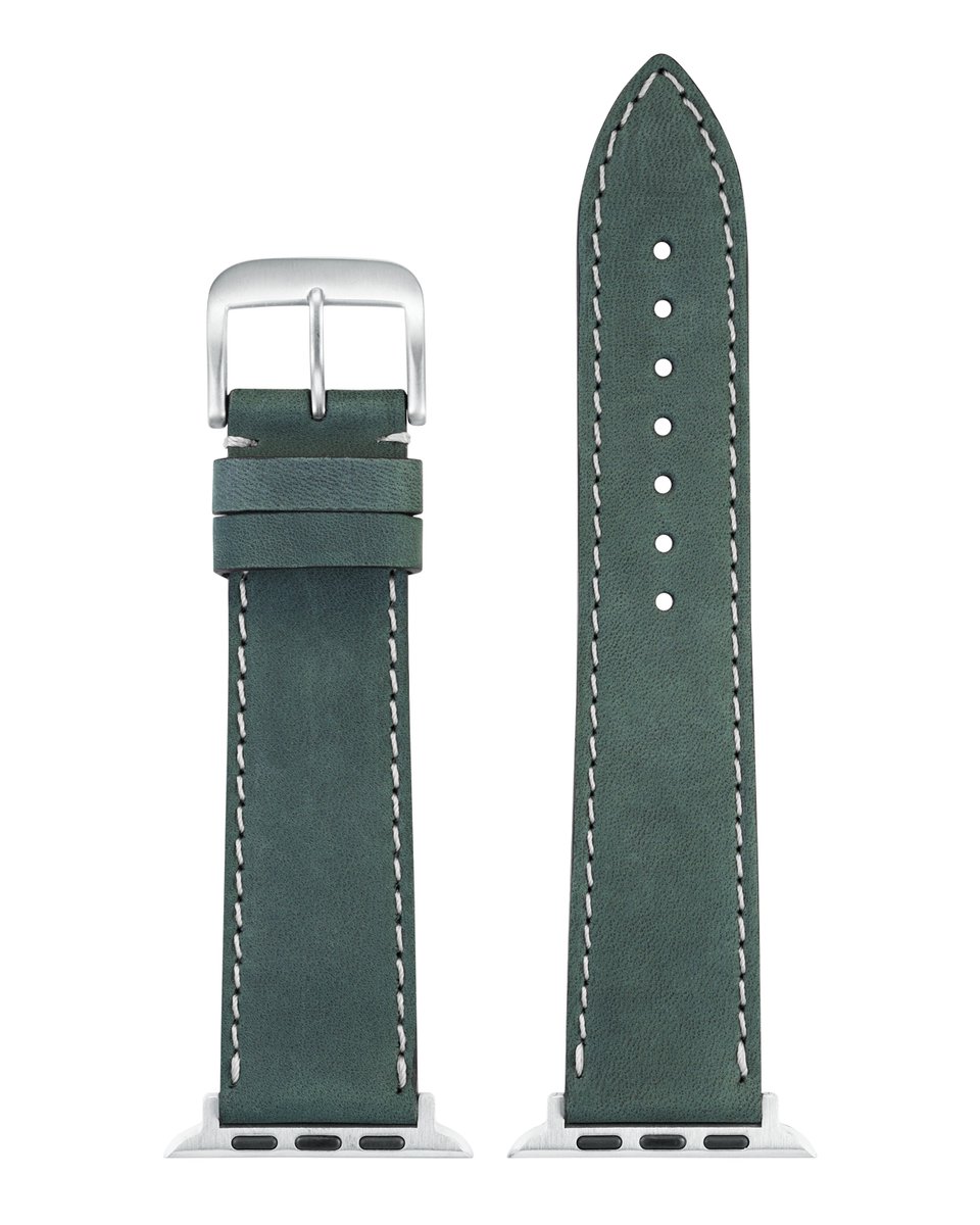 EULIT leer horlogeband geschikt voor Apple Watch 38-40-41 maat - Serie 1-2-3-4-5-6-7-8-9-10 + SE - nubuk smart - 20mm - groen - metalen mat gesp - incl. adapter