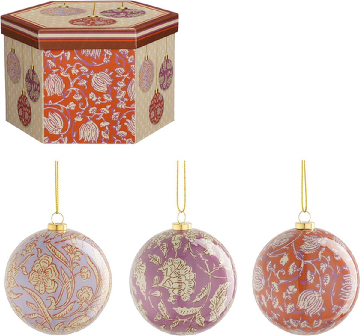 Kerstballen Cadeauset - Paars / Oranje - 7,5 cm - 14 stuks