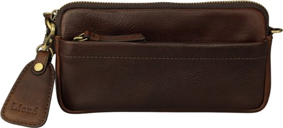 Leren Telefoontasje Dames – Donkerbruin – Molly – Echt Leer – Afneembare Schouderband – Clutch & Crossbody – Just Lioné
