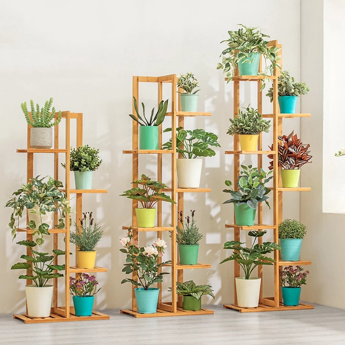 Perfect Sale PS Plantenrek 6 lagen Bloempot Houder Meerdere Planten Display Rekken voor Binnen en Buiten Patio bamboe
