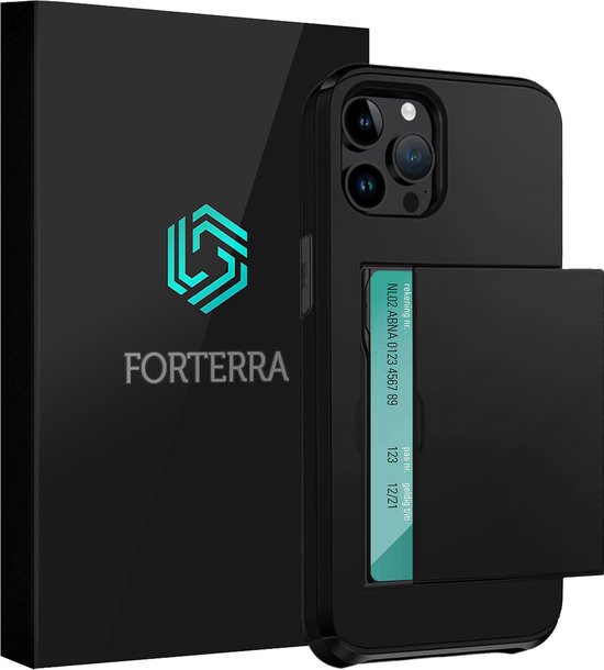Coque pour iPhone 15 Pro avec porte-cartes - Coque rigide pour iPhone 15 Pro - Coque arrière avec porte-cartes - Zwart