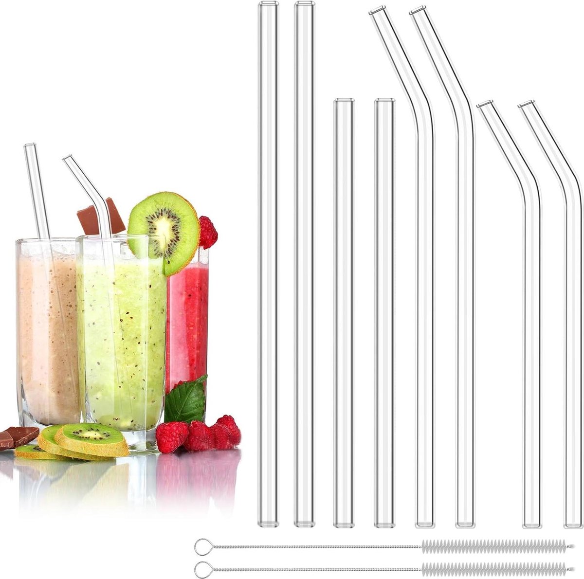 8 stuks gebogen en rechte glazen rietjes 16 cm herbruikbaar voor cocktails sappen shakes Glazen rietjes