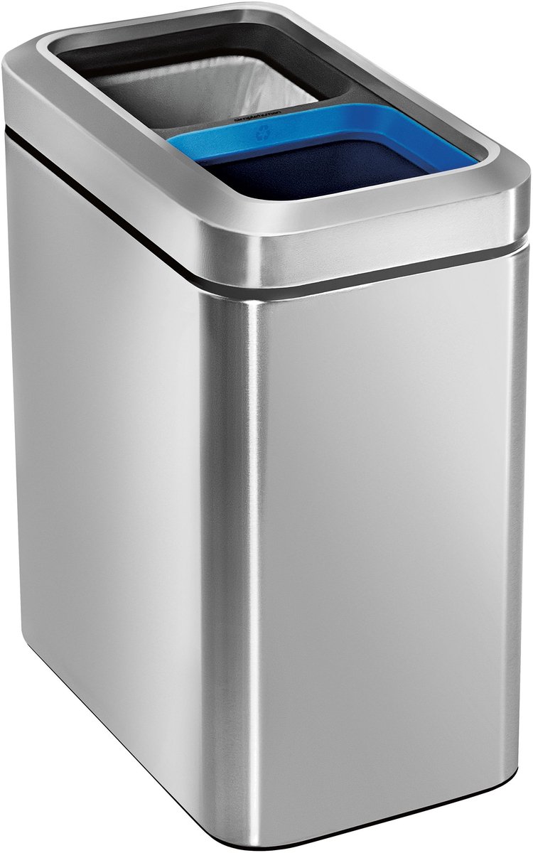 Simplehuman Slanke Open Recyclebak - 20 liter (10/10) - Zilver - geborsteld roestvrij staal