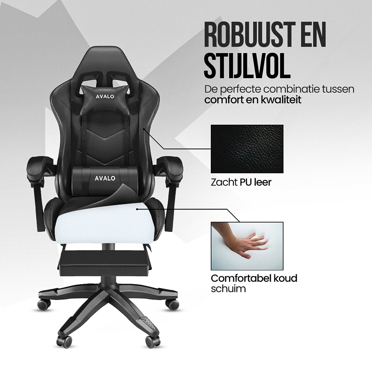 Afbeelding 3 van Avalo Gaming Stoel - Gamestoel - Ergonomische Bureaustoel Verstelbaar - Game Stoel - Gaming Chair - Zwart