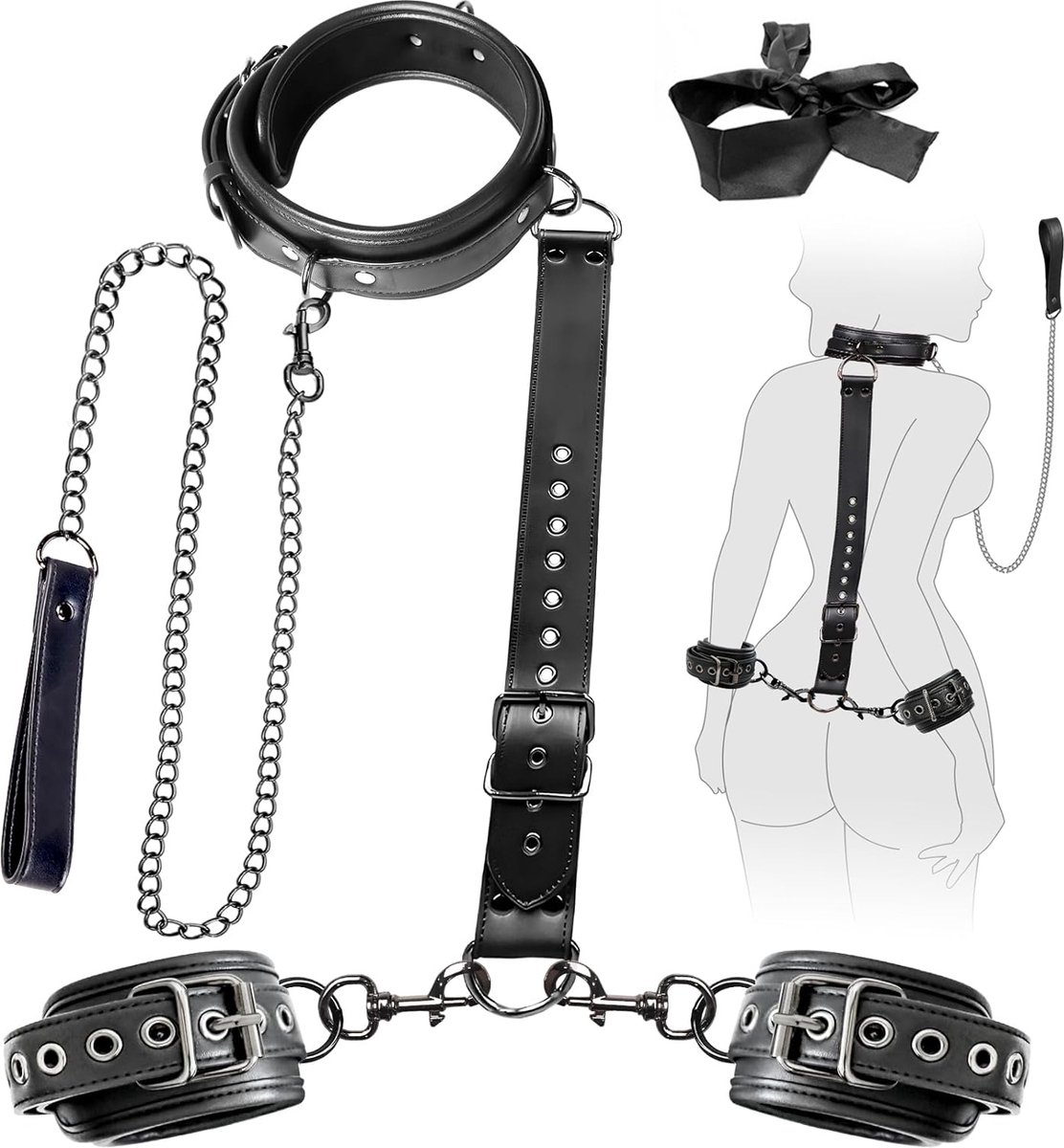 Goedkoopste DOWO® - Fetish Set met Halsband, Handboeien en Oogmasker - Bondage Handboeien set - BDSM - Sex Toys voor Koppels