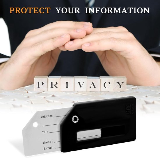 5-Pack siliconen bagagelabel voor koffers met roestvrijstalen lus, privacybescherming, reisbenodigdheden met labels - zwart