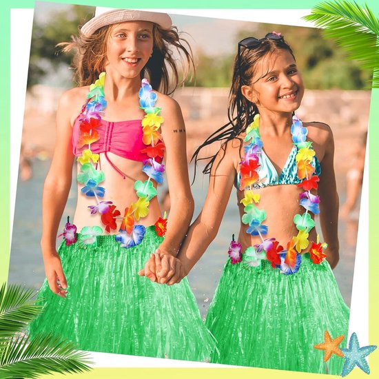 Gukasxi 6 Stück Gras Röcke Grasröcke Hawaii Kostüm Set mit Hula Rock, Blume Stirnband, Blumen Armband, Halskette Girlande für Frauen Sommer Strand Tropische Party Dekoration