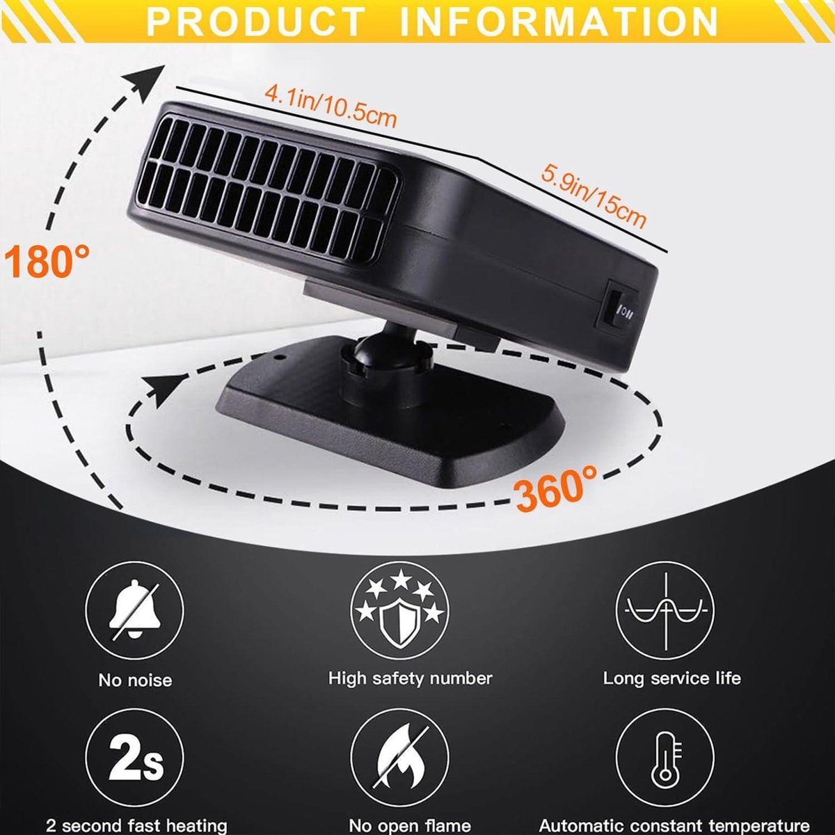 Verwarming voor auto, 200 W, draagbare autoverwarming met 360 rotatie