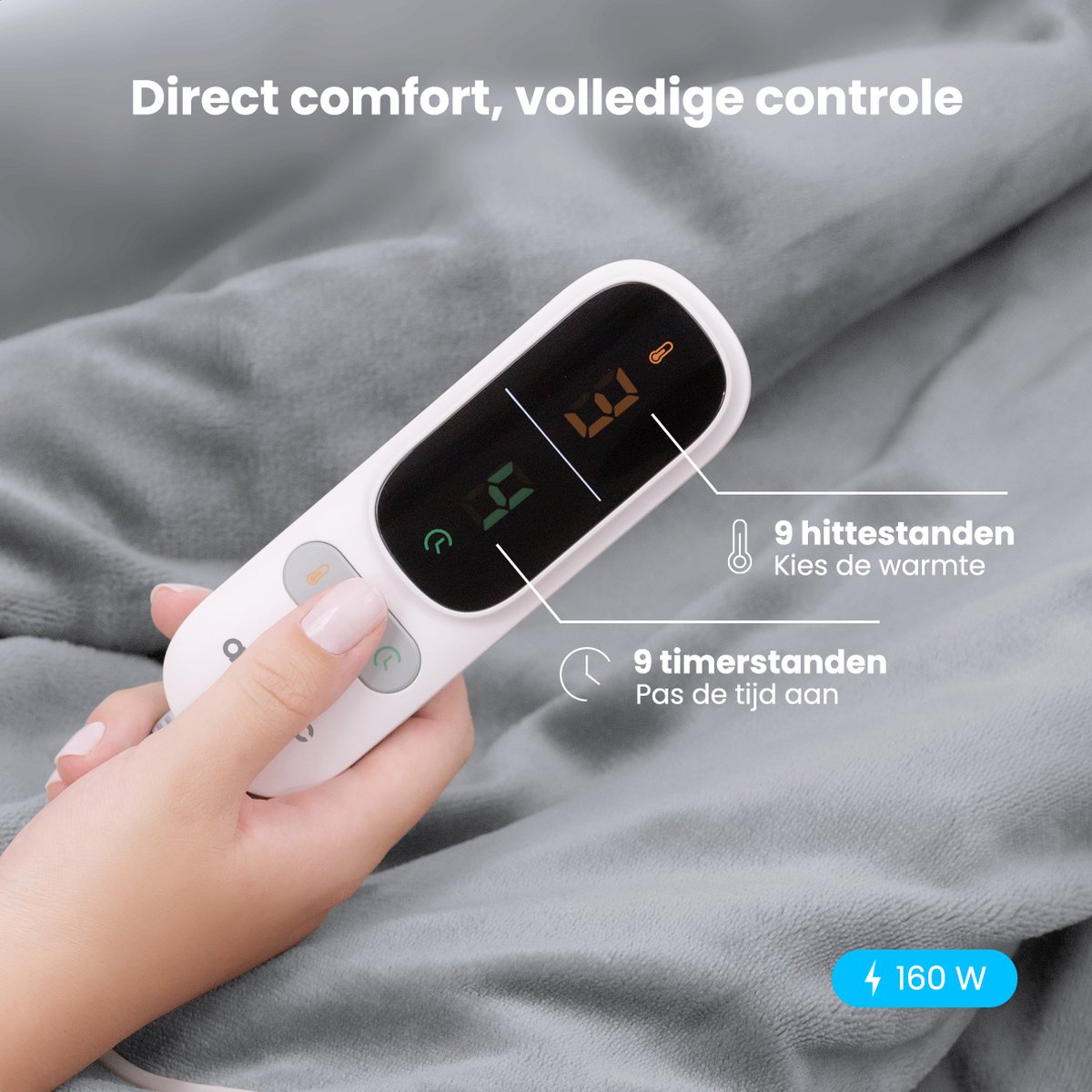 Afbeelding 3 van Auronic Elektrische Deken - Warmtedeken - Sherpa Fleece - 9 Hitte en Timerstanden - Bovendeken - 180x130 - 1 persoons - Grijs