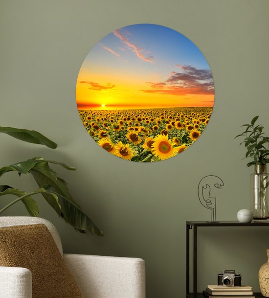Papier peint cercle - Tournesol - Fleurs - Champ - Jaune - Papier peint autocollant - 50x50 cm - Papier peint cercle fleurs - Papier peint autocollant - Papier peint cercle - Papier peint rond - Papier peint cercle autocollant