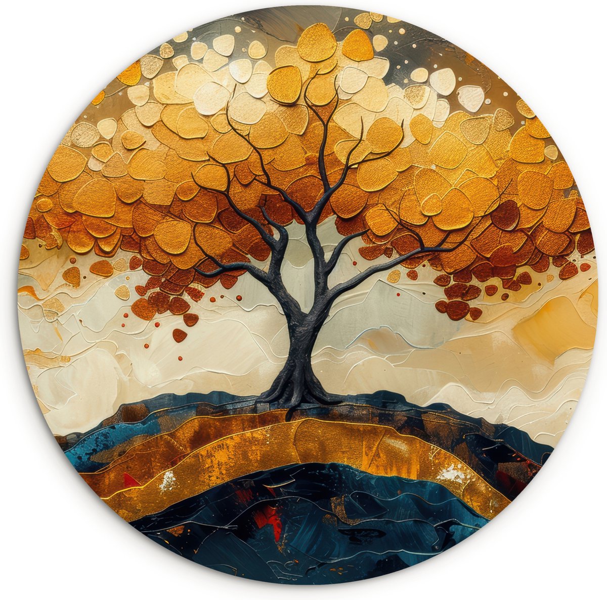 WallCircle Wandcirkel 60x60 cm - Muurcirkel Boom - Bos - Natuur - Plant - Kunst - Goud - Modern - Tree - Muurdecoratie woonkamer - Wanddecoratie slaapkamer - Kamer decoratie accessoires - Ronde schilderijen - Woonaccessoires Boom - Kunst