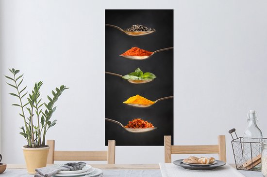 Stickers muraux - Film adhésif - Herbes - Cuillère - Épices - Zwart - Italien - 40x80 cm - Film adhésif - Stickers muraux chambre enfant - Papier peint autocollant - Film adhésif