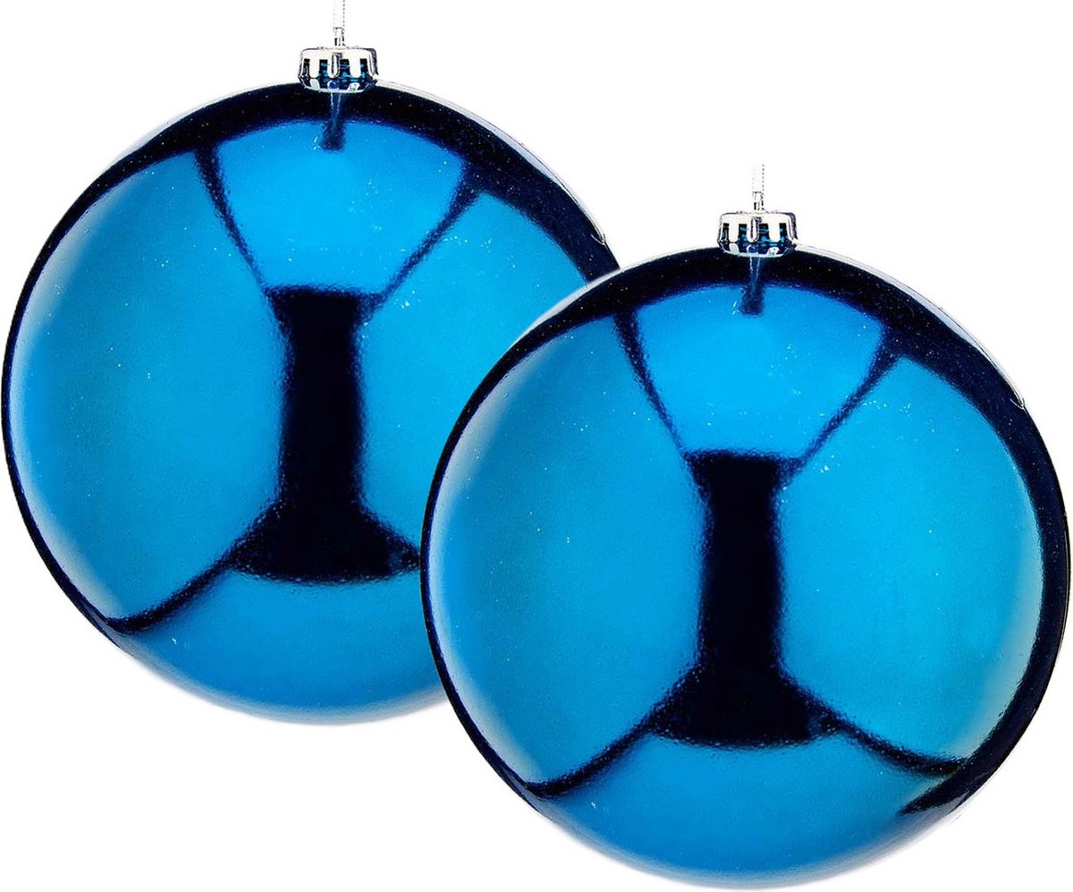 Krist+ Grote decoratie kerstballen - 2x - turquoise blauw - 20 cm - kunststof - glimmend - kerstversiering
