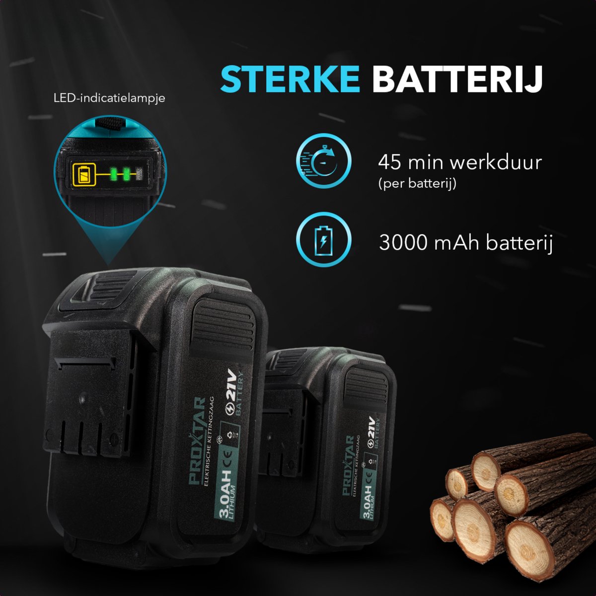 ProXtar Mini Kettingzaag - Kettingzaag - Snoeizaag - Takkenzaag - Handzaag - Inclusief Opbergkoffer, 2 Accu's & 3 Kettingen - Automatische Kettingsmering - Brushless – foto 6