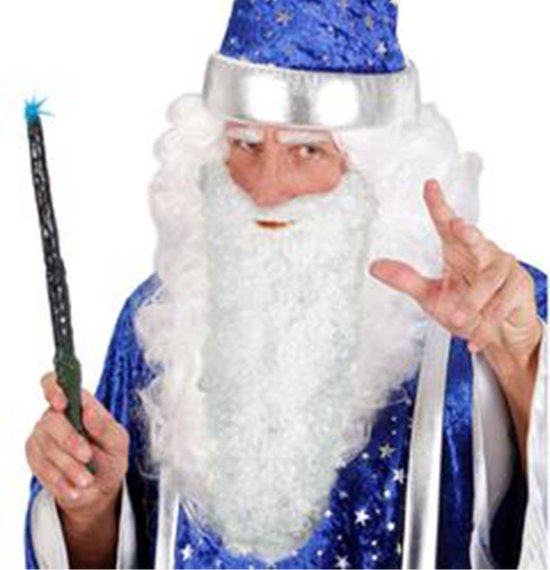 Widmann Verkleed baard met snor - lang model - wit - Tovenaar/oude man - Carnaval