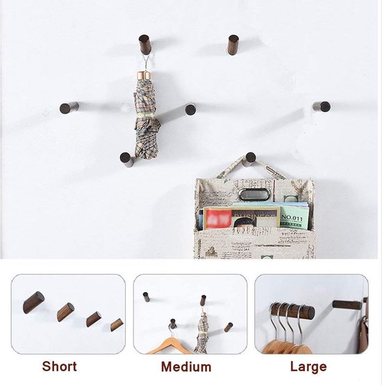 Set van 4 vintage houten wandhaken in de vorm van een boomtak, zelfklevende houten haken voor sleutels, jassen, stevige zuignaphaken, breedte 2-3 cm