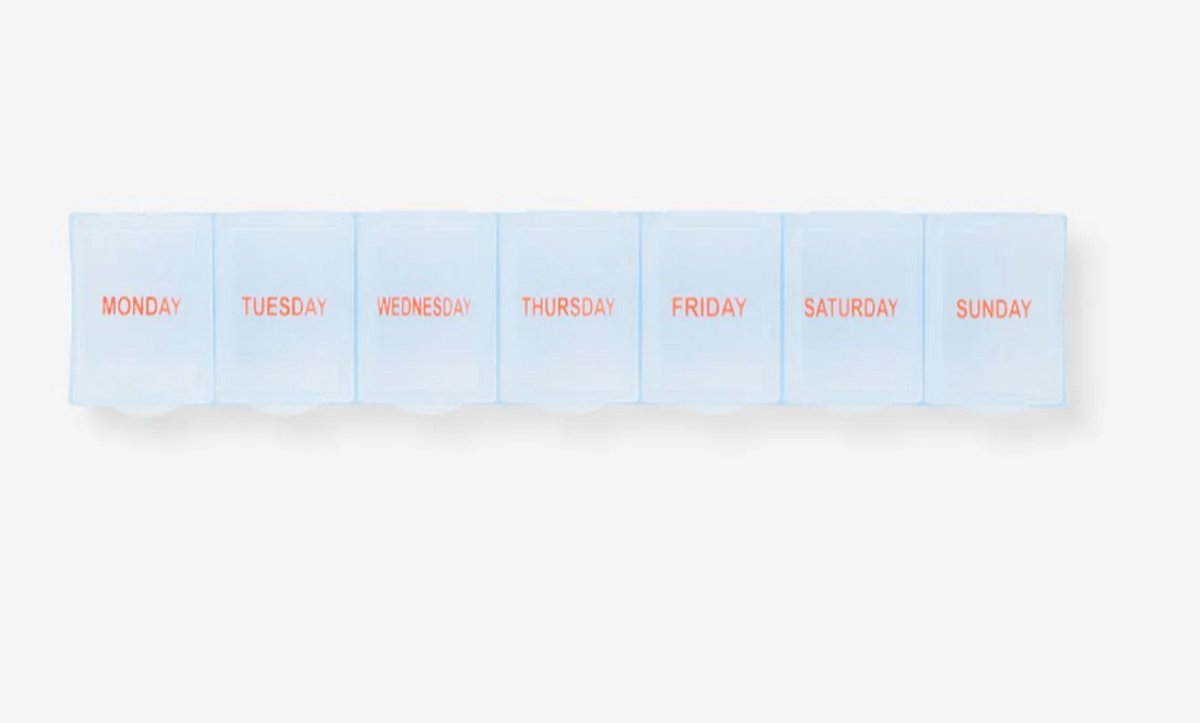 Goedkoopste Pillendoosje met 7 vakjes - Pill Organizer met handige sluitsysteem - 18 x 4 x 2 cm - Doos met Medicijnen - Pillen Planner - Medicijndoos