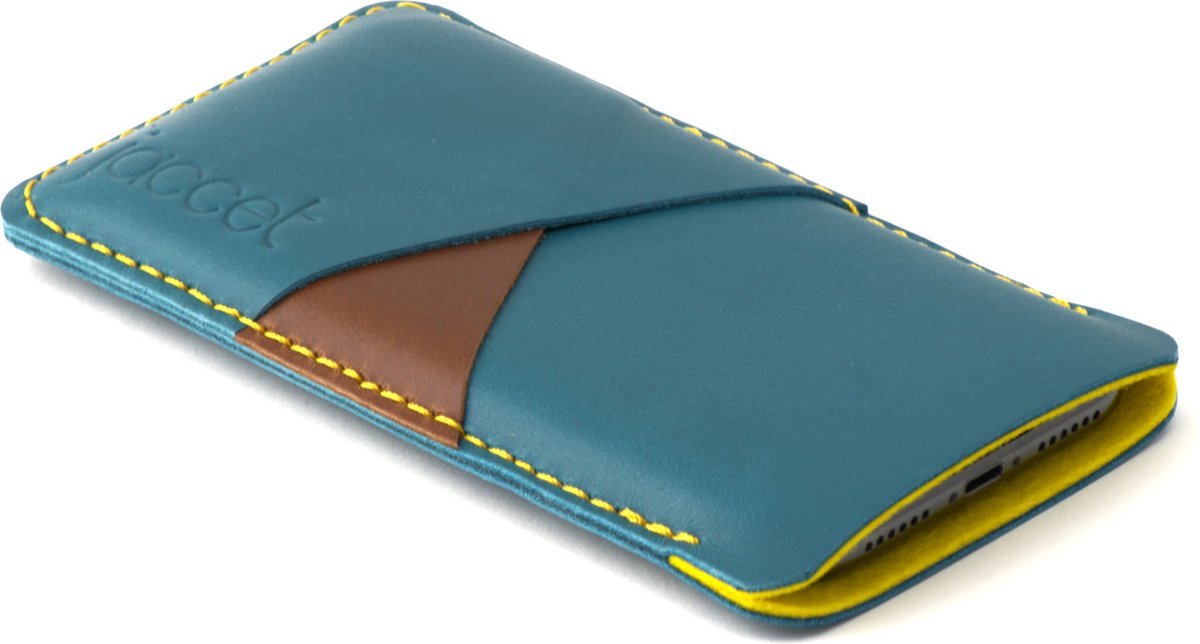 JACCET leren iPhone 16 Pro hoesje - Turquoise volnerf leer met ruimte voor creditcards en/of briefgeld