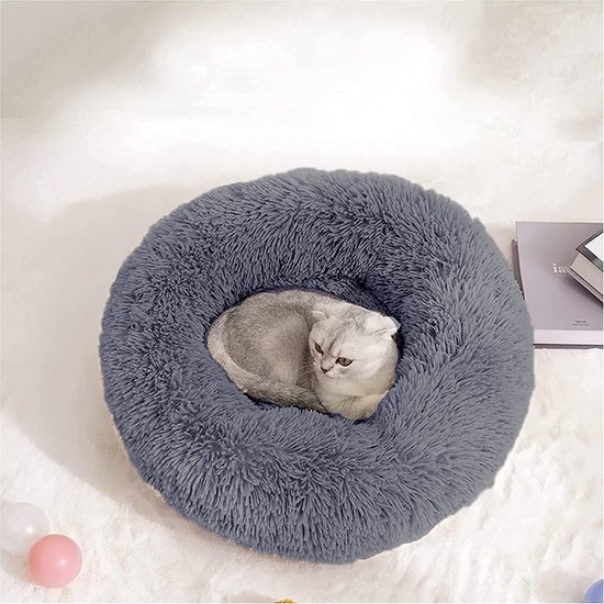HMTOPE Orthopedisch hondenbed, ronde hondenbank, kattenbed, donut, knuffelmand, wasbaar, diameter 120 cm, lichtgrijs