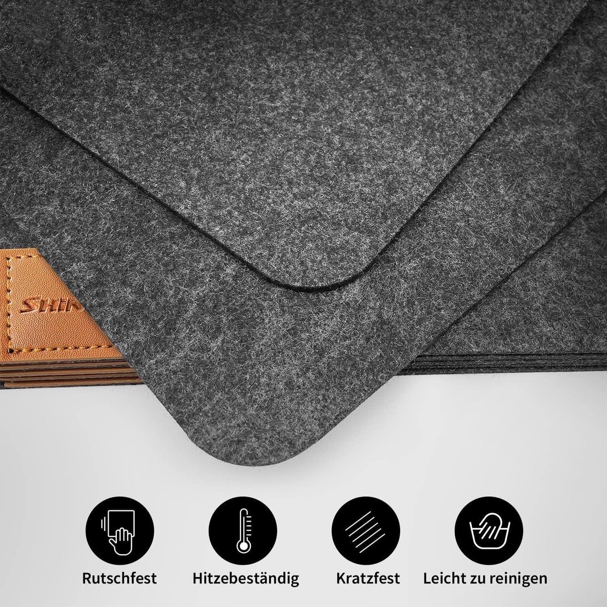 Vilten placemats set van 18 stuks - 6 placemats antislip tafelmatten 44 cm x 30 cm x 3 mm - antraciet — cadeau in Wonen & Interieur - foto 6