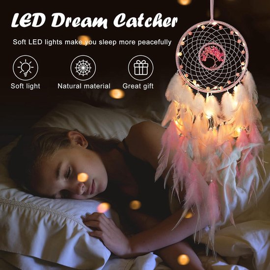 Dromenvanger LED Dream Catcher, Wit Handgemaakte