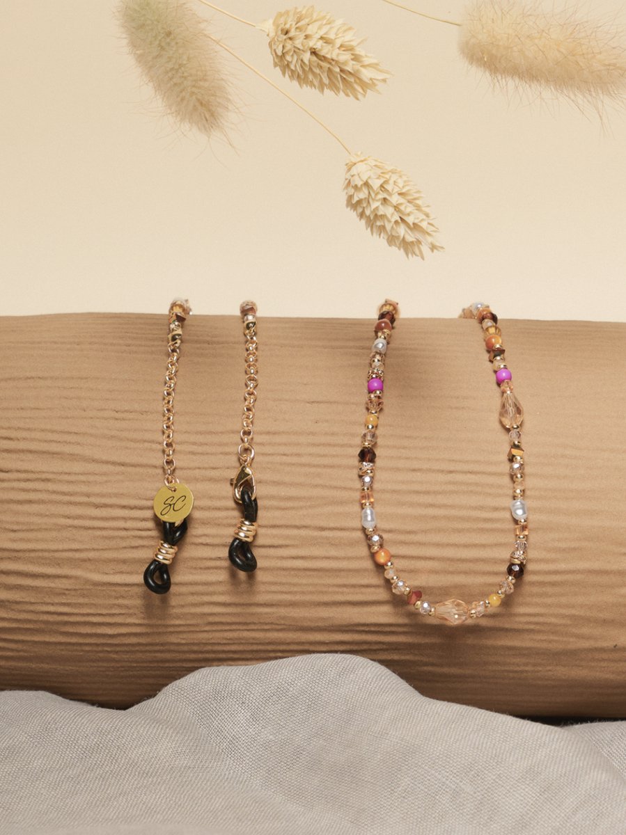 Brillenkoordje Beige Kralen – Sierlijke kettingoptie voor zonnige dagen – Natuurlijke tinten | Sunny Cords