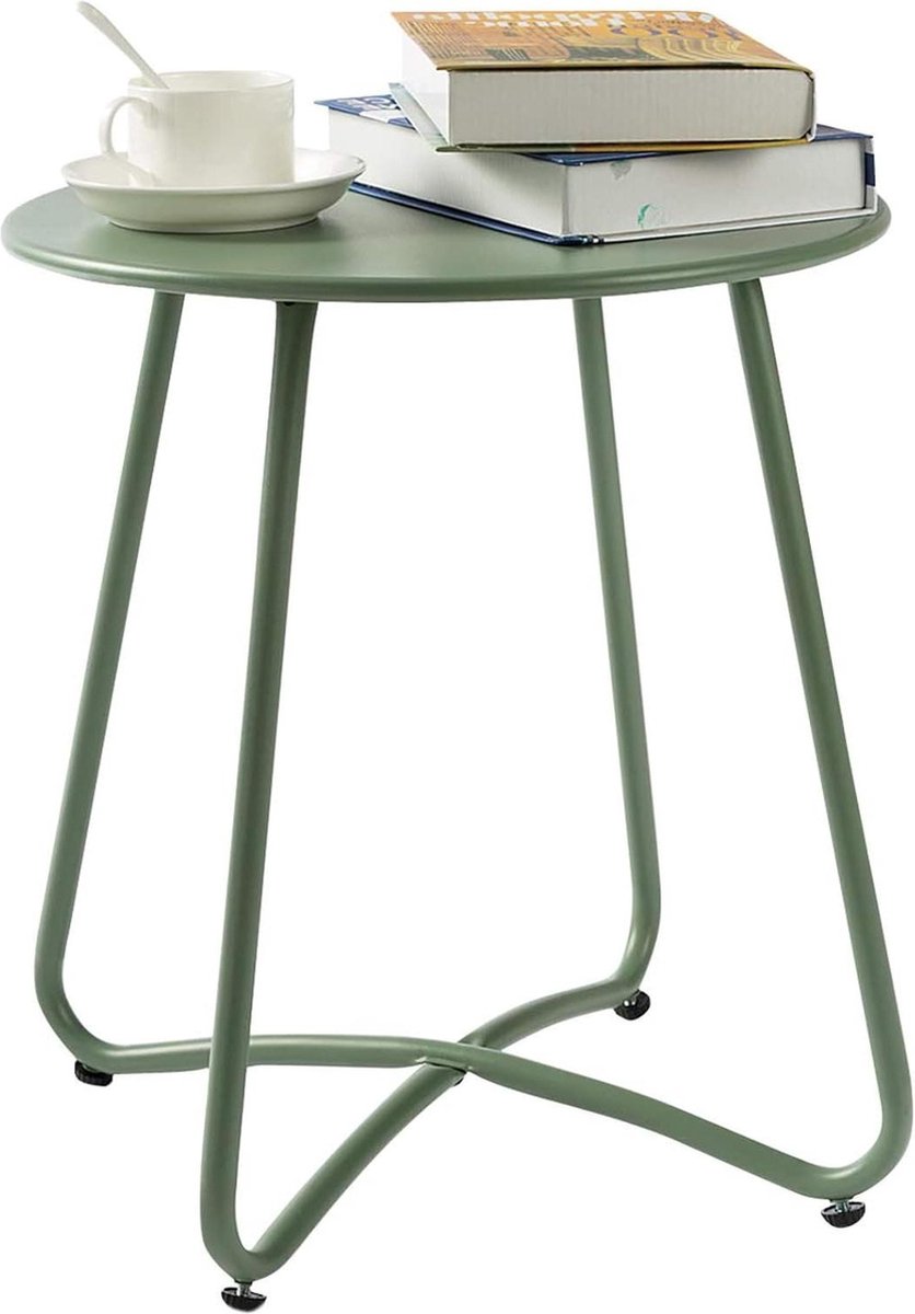 Ronde metalen outdoor bijzettafel voor tuin en woonkamer Duurzame kleine salontafel Groen