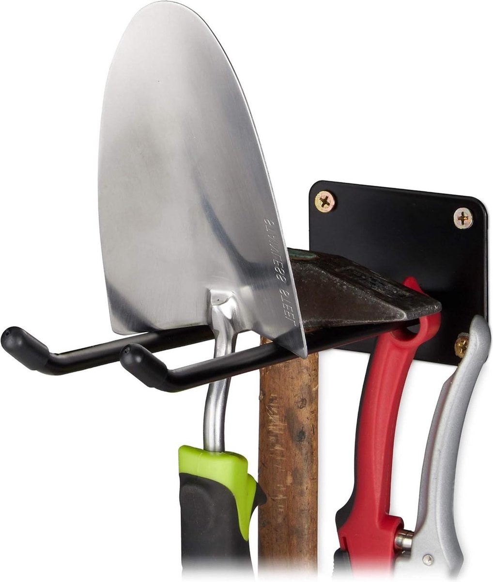 Gereedschapshaak staal dubbele haak wandhaak tuingereedschap opbergen tot 25 kg 24 cm zwart