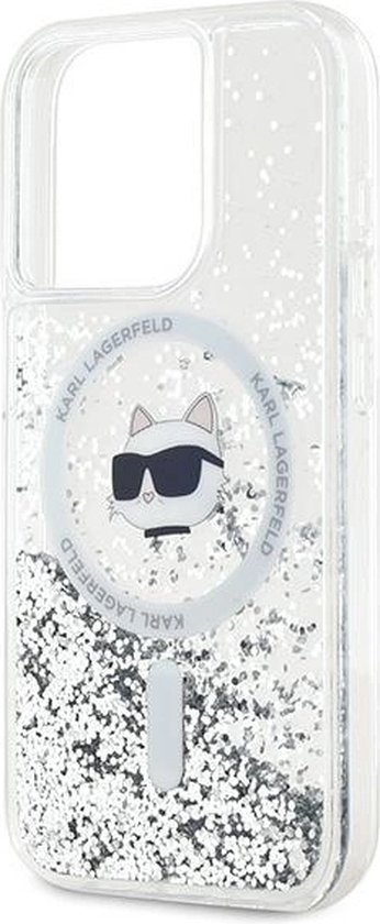 Karl - Lagerfeld - Coque MagSafe Liquid Glitter Choupette Head pour iPhone - 15 - Pro - Max - transparente