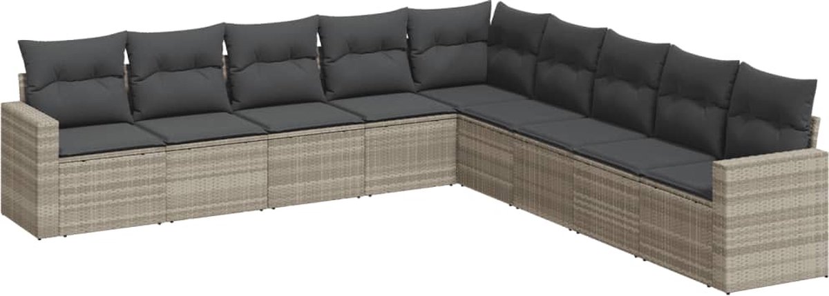 vidaXL 9-delige - Loungeset - met - kussens - poly - rattan - lichtgrijs