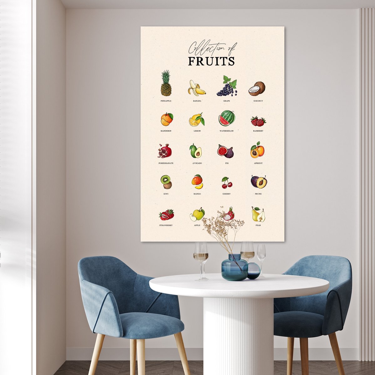 Affiche Déco Vintage Fleurs Et Fruits - Art Mural Pour Bureau Ou Maison - Taille 8x10 à 24x36 Pouces