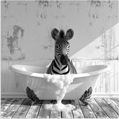 Poster 100x100 cm - Zebra - Wilde dieren - Vintage - Zwart - Wit - Posters - Wanddecoratie badkamer - Muurdecoratie WC - Decoratieve accessoires - Toilet muur decoratie