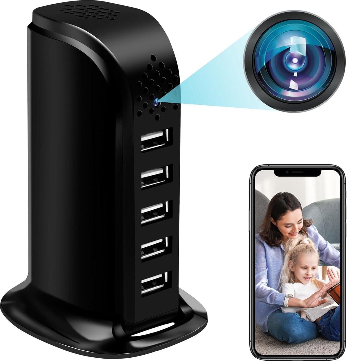 Spy Camera verborgen camera 5 USB-poorten wifi spionagecamera HD 1080P 24-5 GHz mini-WLAN-spionagecamera met bewegingsdetectie-loop-opname