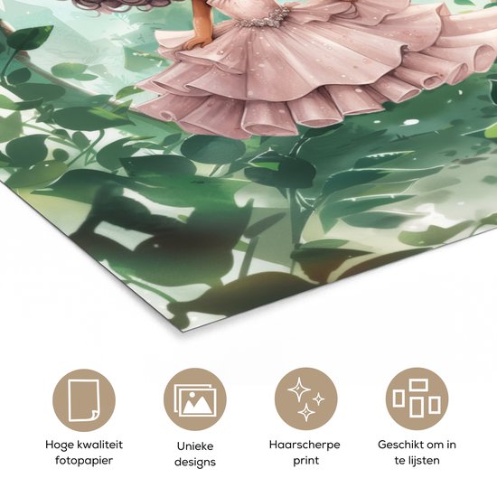 Poster 30x40 cm - Princesse - Fille - Kasteel - Contes de fées - Rose - Posters - Accessoires décoration chambre - Décoration murale chambre enfant - Décoration murale chambre bébé