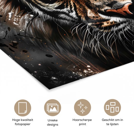 Affiche 120x90 cm - Tigre - Animaux - Portrait - Luxe - Zwart - Posters - Décoration chambre - Décoration murale salon - Décoration murale chambre